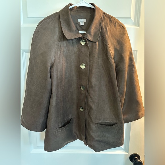 J Jill Silk/Linen Blend Lightweight Jacket Blazer 3/4 Sleeves Brown Women M Tall - Picture 1 of 9
